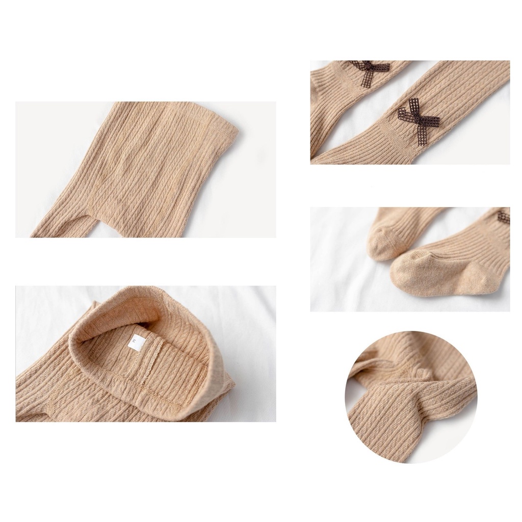 Quần tất len đính nơ cho bé gái mềm và ấm, trơn màu, co giãn 4 chiều size từ 1 đến 12 tuổi