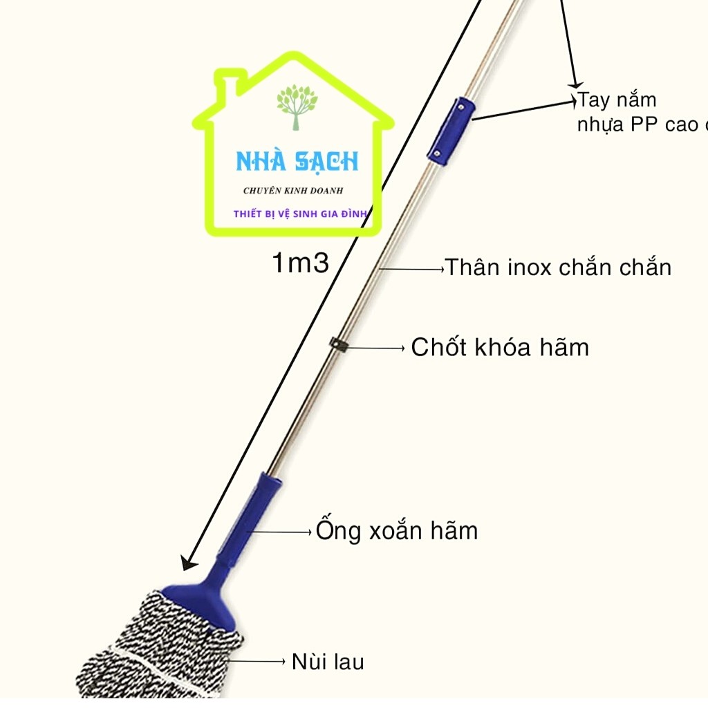 Cây Lau Nhà Vắt Tay Có Trợ Lực,  Sợi Polyeste Thấm Hút Tốt