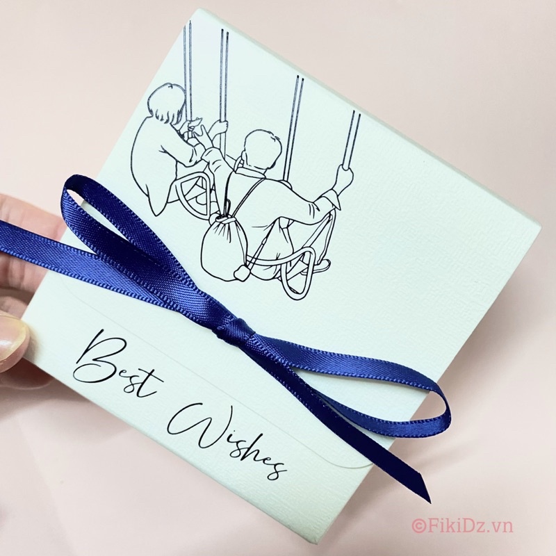 [9x9x5] Hộp quà Best wishes trắng tặng kèm nơ