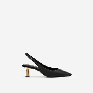 Vascara Giày Slingback Mũi Nhọn Gót Trụ Metallic BMN 0480 Đen