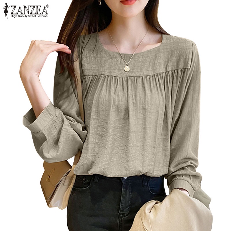 ZANZEA Áo Nữ Tay Dài Cổ Vuông Màu Trơn Thời Trang