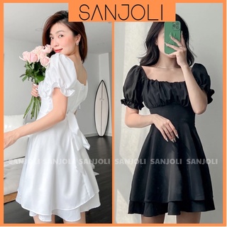 Đầm Dự Tiệc Cưới SANJOLI Váy Babydoll Công Chúa Trễ Vai Nữ Thiết Kế Xếp Ly Thắt Nơ Dự Tiệc Sang Chảnh Ulzzang VD096