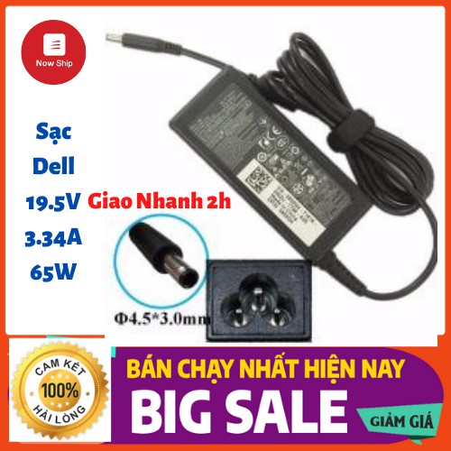 Adapter Sạc Laptop Dell 19.5V - 3.34A - 65W Chân Kim Nhỏ Loại Tốt dùng cho Dell 5568 3558 3458 3567 3568 7347 7348