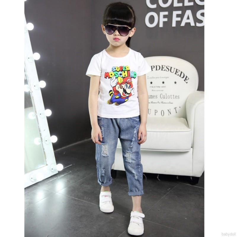 Children Ripped Hole Jeans Pants Spring Kids Broken Denim Trousers For Baby Girl