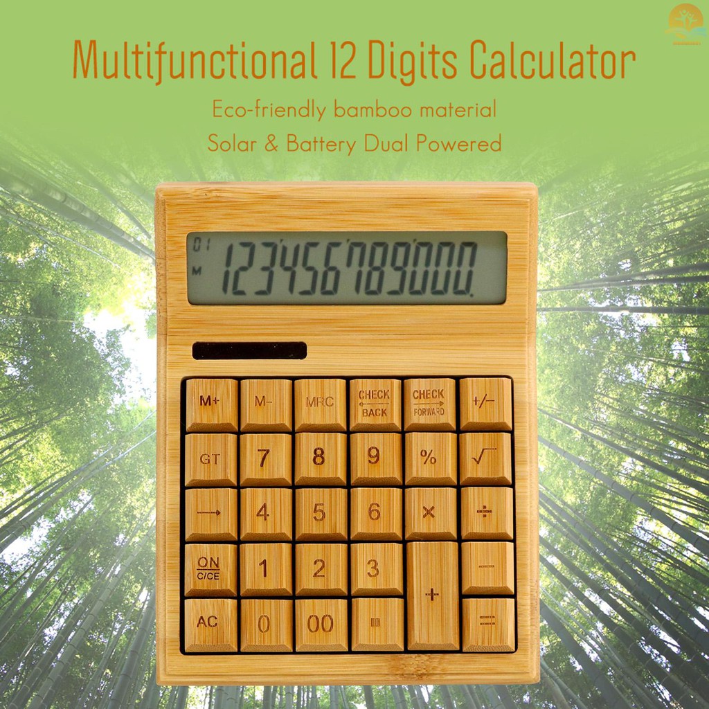 Máy Tính Bảng Bằng Gỗ Tre 12 Chữ Số Đa Năng Tiện Dụng