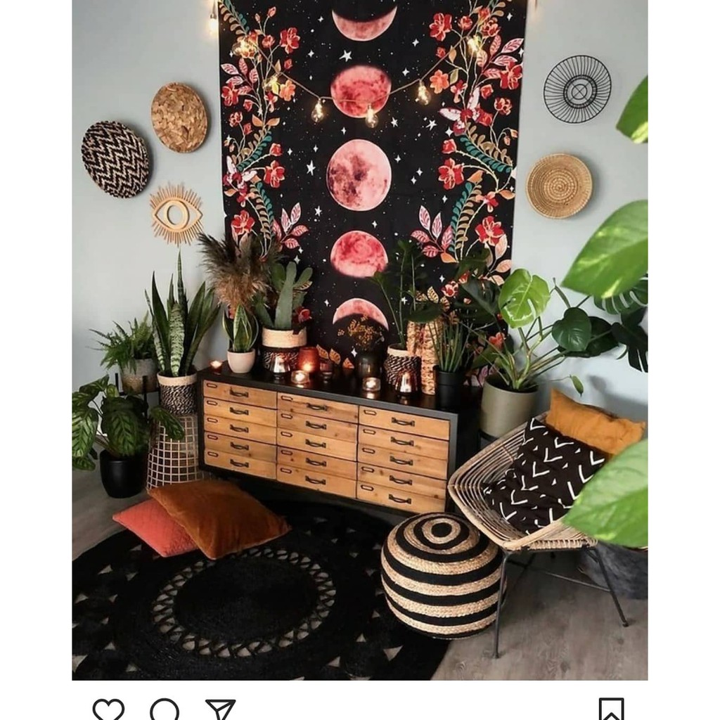 Thảm tapestry decor tường  FLORAL MOON PHASES