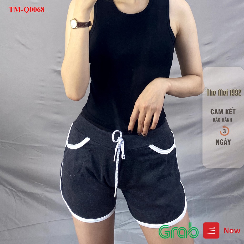 Quần đùi nữ The Mei 1992 - Quần short nữ cạp chun chất cotton mát viền kẻ dáng thể thao siêu đẹp | BigBuy360 - bigbuy360.vn