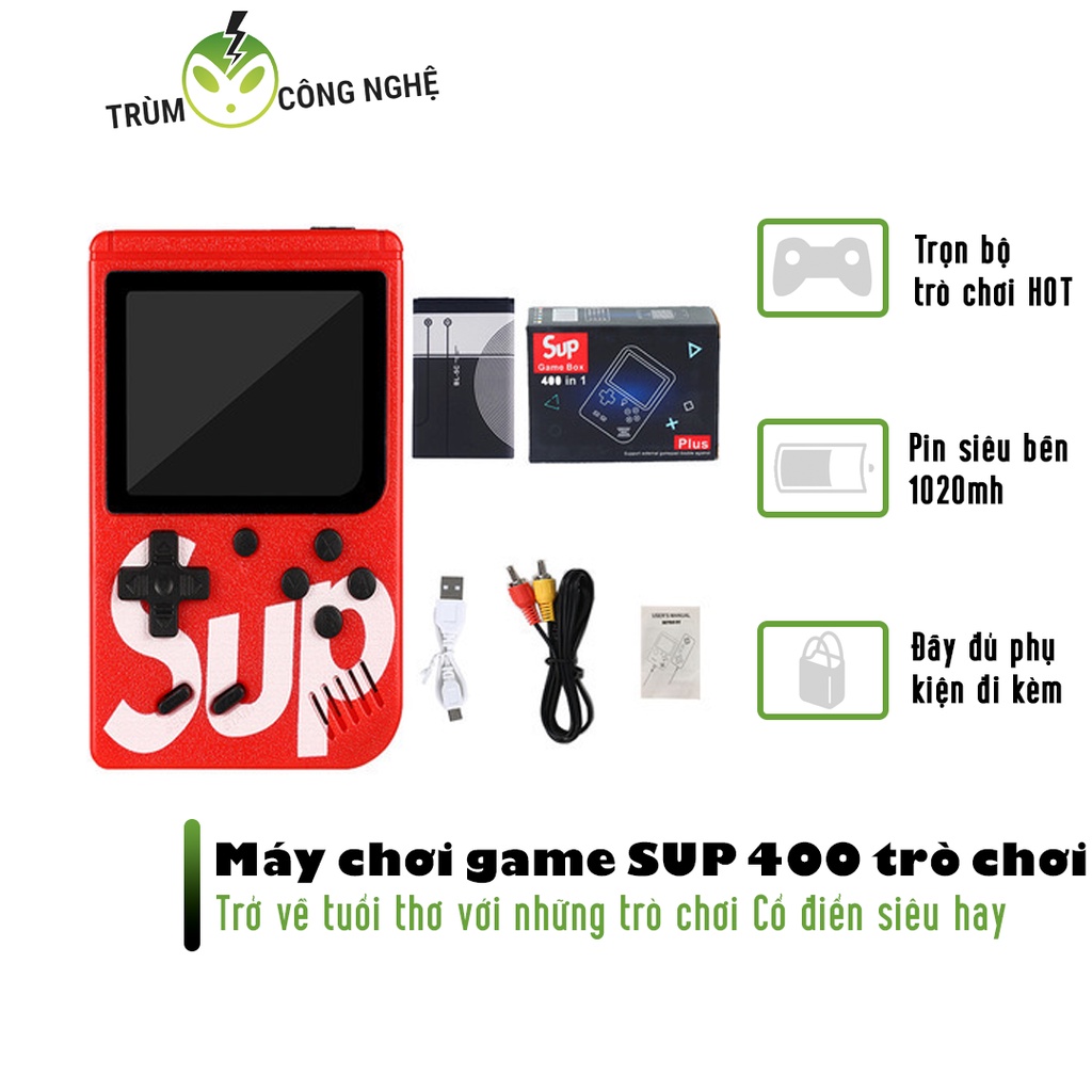 Máy Chơi Game Cầm Tay Sup 400 Trò Chơi Kinh Điển, Kèm Tay Cầm 2 Người Chơi, Màn hình LCD 3 Inch