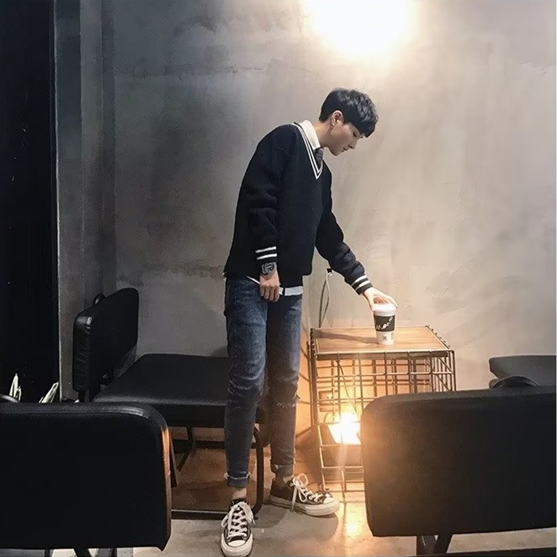 Áo Sweater Tay Dài Cổ Chữ V Thời Trang Phong Cách Hàn Quốc Cho Nam Size M-3XL