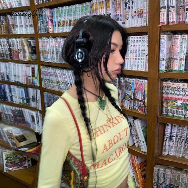 Áo Thun Tay Dài Cổ Tròn In Chữ Phối Màu Tương Phản Thời Trang 2022 Cho Nữ