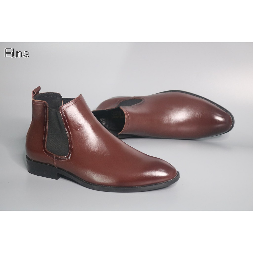 Giày cao cổ nam da trơn màu nâu chelsea boot