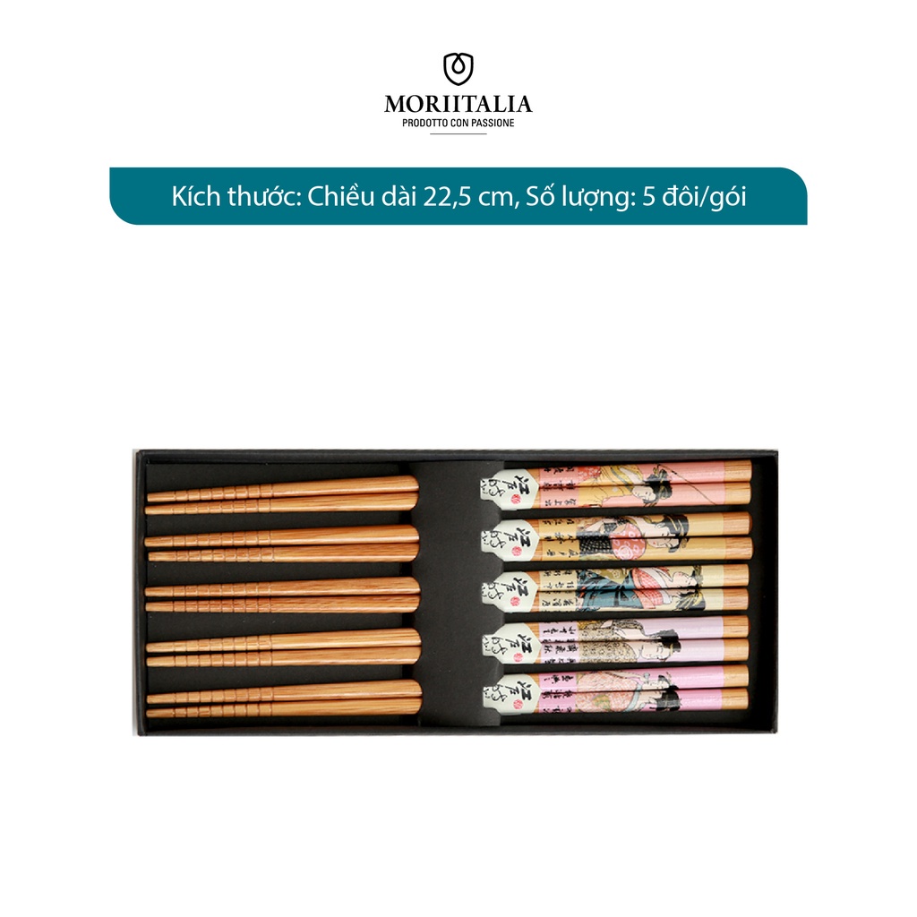 Đũa tre Nhật Bản cao cấp Kokusai nhập khẩu chính hãng 100%, Vỉ 5 đôi chất liệu tre tự nhiên an toàn Moriitalia NDCK-10