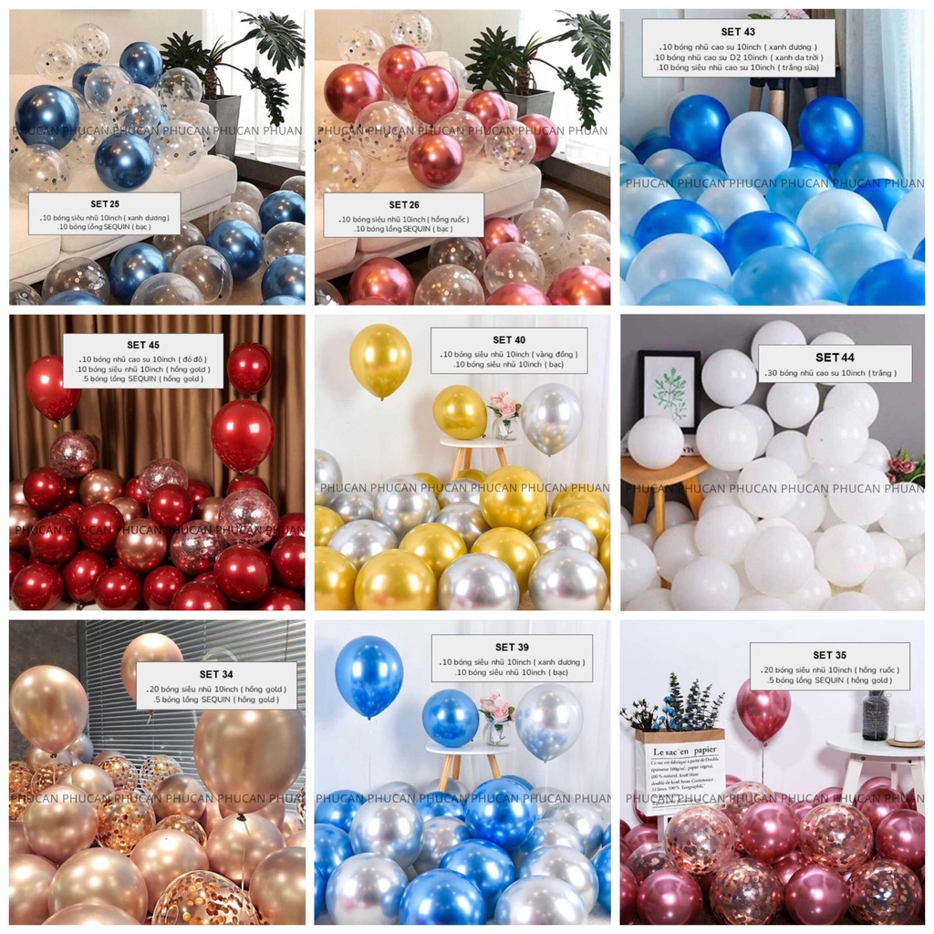 Combo bóng mix nhiều màu bong bóng trang trí sinh nhật - bóng sequin chrome bé trai, bé gái, set bóng trang trí tiệc.