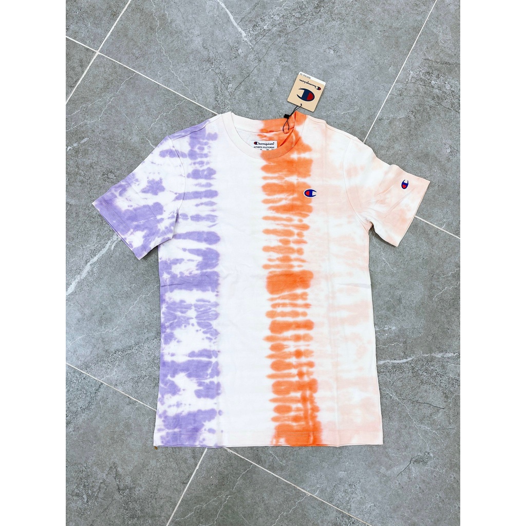 (HÀNG XUẤT XỊN) Áo thun tay ngắn &amp; quần short thêu logo 1817 Cham/pi/on heritage stripe tie dye  Made in Cam/bo/dia