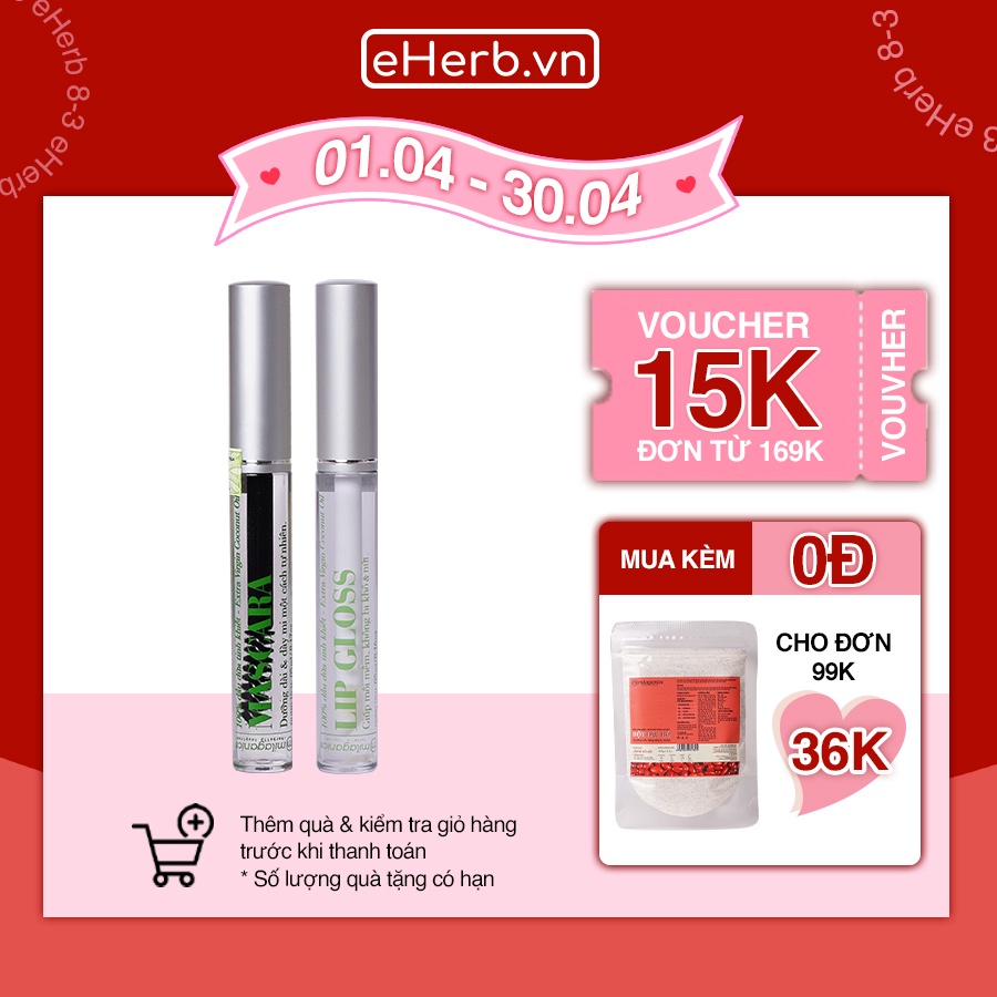 Combo Lipgloss Dưỡng Môi và Mascara Dầu Dừa với Tinh Chất Dưỡng Môi Dầu Dừa MILAGANICS 5ml/ Cây