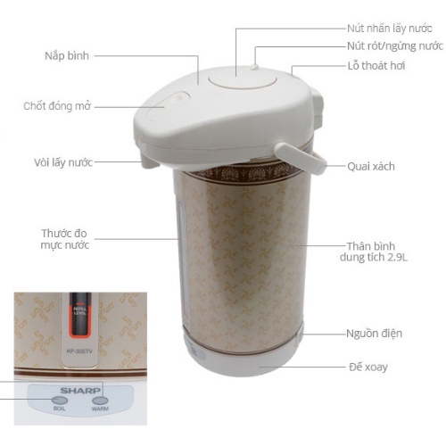 Bình thủy điện Sharp KP-30STV(RB)-Hàng Chính Hãng