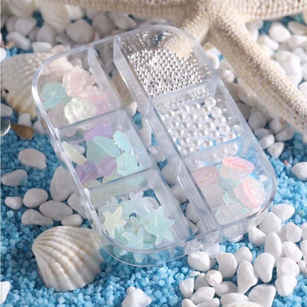 Bộ Phụ Kiện Trang Trí Móng Tay Nghệ Thuật Hình Hoa Trà Và Sao Biển Bằng Nhựa Resin Dạ Quang Thời Trang