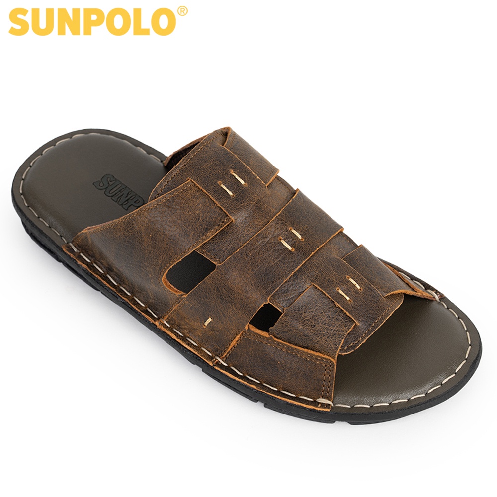 Dép quai ngang nam da bò cao cấp SUNPOLO AQN013 - Có Big size 44 45