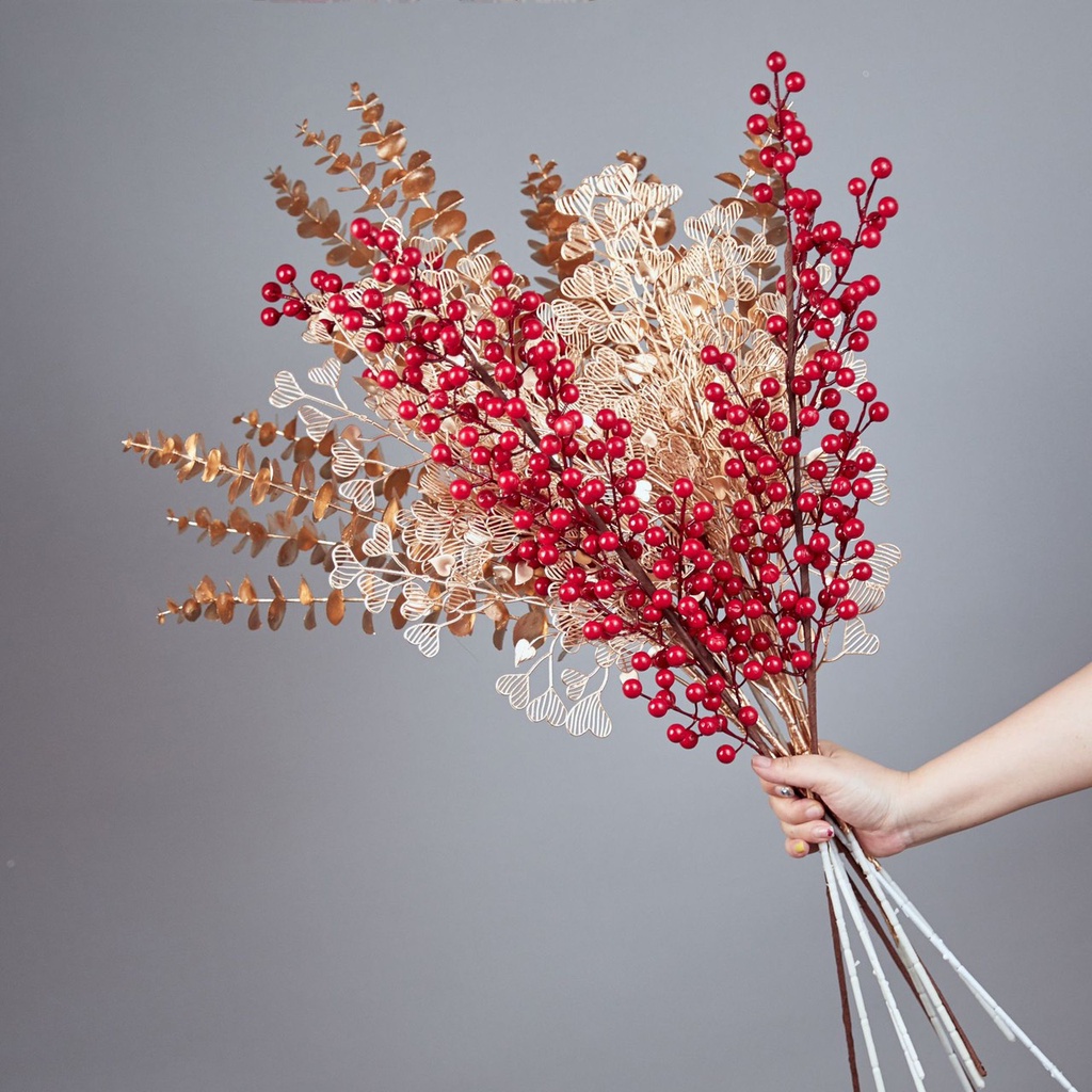 Cành lá rẻ quạt, đuôi công, đào đông, táo đồng Phụ kiện trang trí Tết Đồ trang trí tháp bánh - Andy Shop