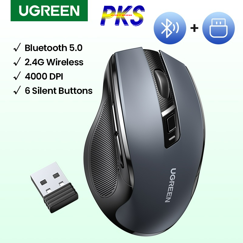 Chuột không dây im lặng 2.4G &amp; Bluetooth Wireless Silent Mouse 4000DPI UGREEN cao cấp