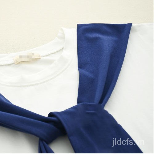 Áo thun cotton tay ngắn dáng rộng màu xanh navy phong cách Nhật Bản thời trang mùa hè cho nữ