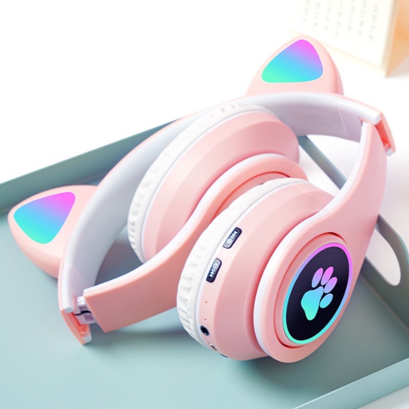 "Tại chỗ" tai nghe đầu mèo tai nghe bluetooth tai nghe phát sáng tai mèo vuốt mèo dễ thương mát mẻ tai nghe bluetooth không dây chất lượng âm thanh cao