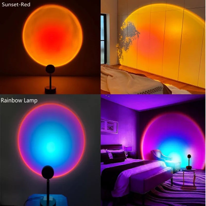 [NOWSHIP 1H] ĐÈN LED Tiktok xoay360 độ đèn Sunset đèn hoàng hôn, cầu vồng đèn rose đèn DECOR trang trí đèn ngủ Sundecor