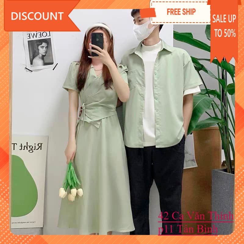 💕 (HOT - Có BIGSIZE nữ 80KG nam 100KG) Áo váy đôi nam nữ màu xanh mint trend đấp tà ngực