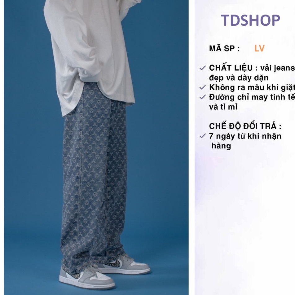 Quần baggy LV ống rộng nam TDSHOPNT, quần bò jean cao cấp màu đen xanh không phai màu