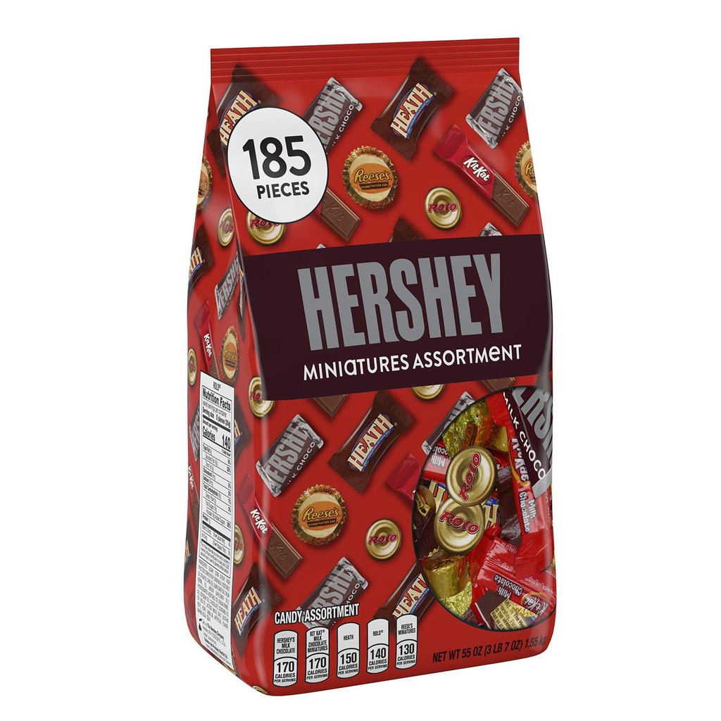 HỘP 195g MIX 21 VIÊN 5 LOẠI SOCOLA Hershey, Kit Kat, Heath, Reese's, Rolo