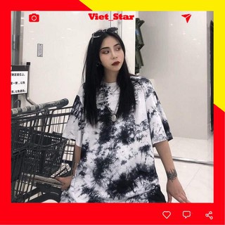 Áo thun tay lỡ form rộng Unisex cổ tròn Loang Màu Đen Trắng, chất thun cotton VST