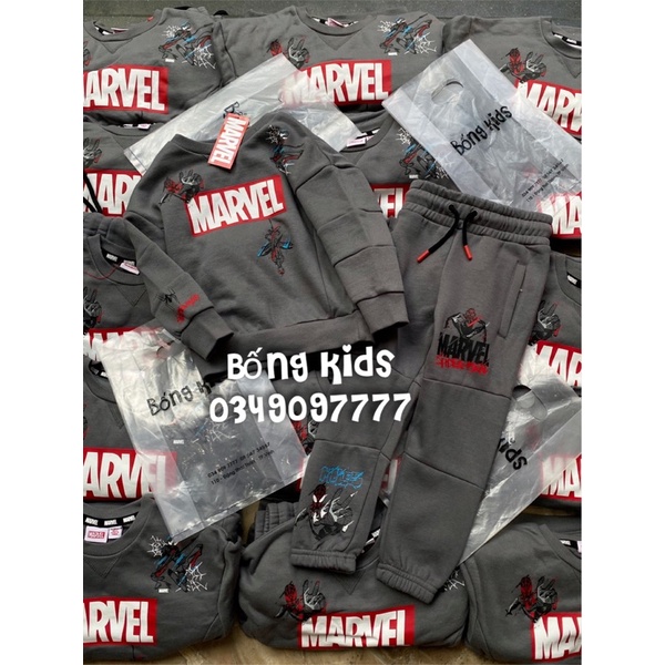 Bộ Nỉ Bé Trai M@RVEL Xám PR