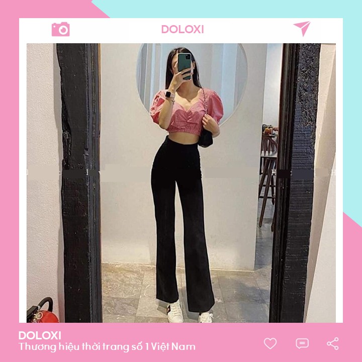 Quần ống loe công sở cạp cao lưng cao 2 cúc vải tuyết mưa cao cấp Q065