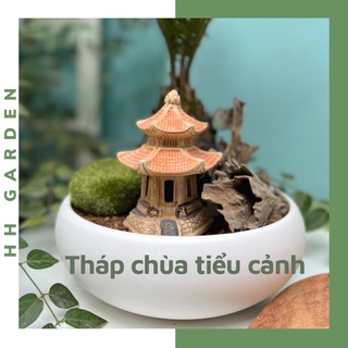 Tượng gốm tháp chùa, lầu gió, phụ kiện trang trí tiểu cảnh sân vườn non bộ bể cá