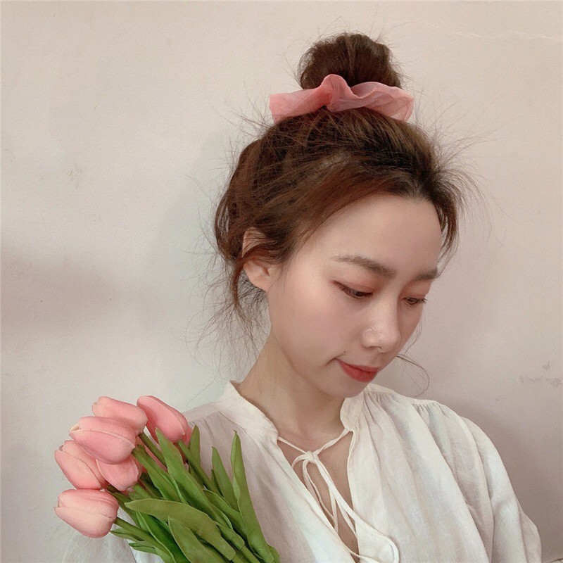 Nơ tóc scrunchi voan bồng bềnh cute