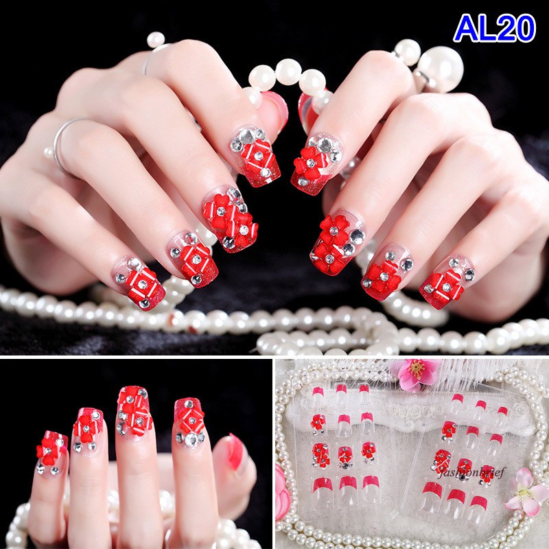 [Hàng mới về] Hộp 24 Miếng Dán Móng Tay Giả Hoàn Thiện Trang Trí Nghệ Thuật Cho Cô Dâu