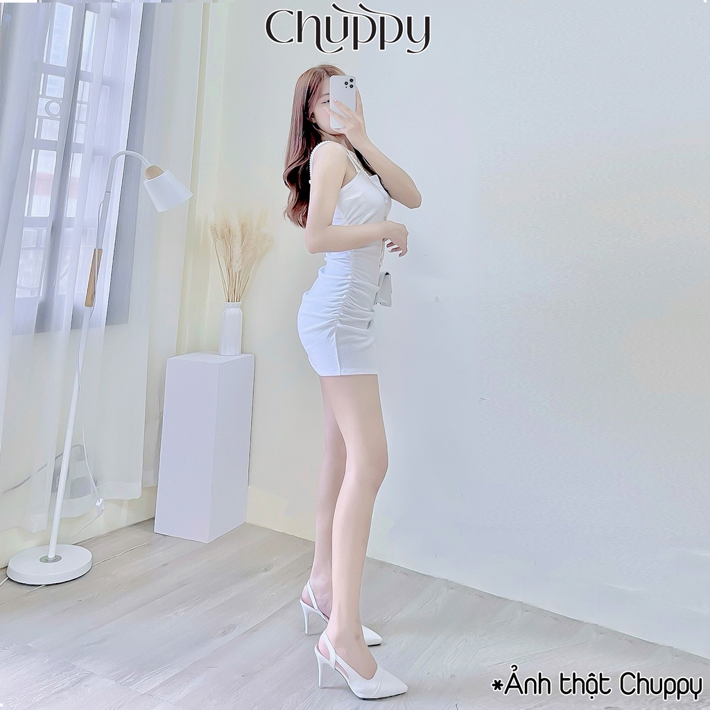 Váy hai dây body sợi bún dúm eo giấu bụng - CHUPPY - VBD