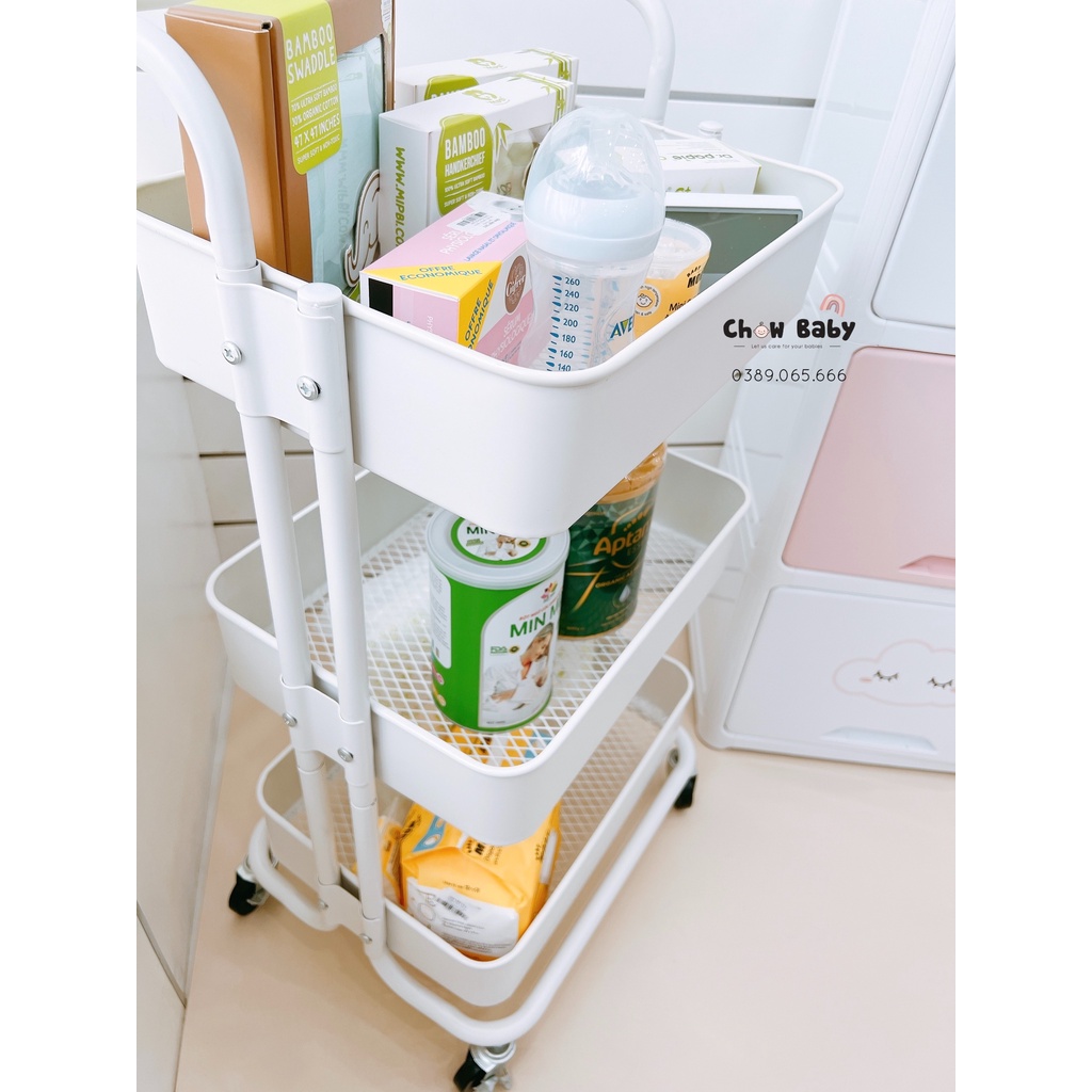 Kệ Sắt Đa Năng 3 Tầng Có Bánh Xe Và Tay Đẩy Tiện Nghi