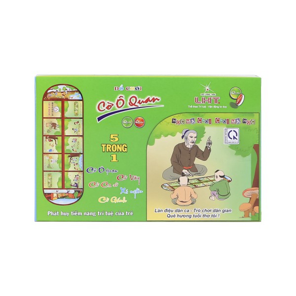 Cờ Ô Quan Hộp Giấy Nhỏ 5 trong 1 - Kèm 4 game Cờ Vây, Cờ Caro, Cờ Gánh, Xí Ngầu - Trí tuệ cho trẻ