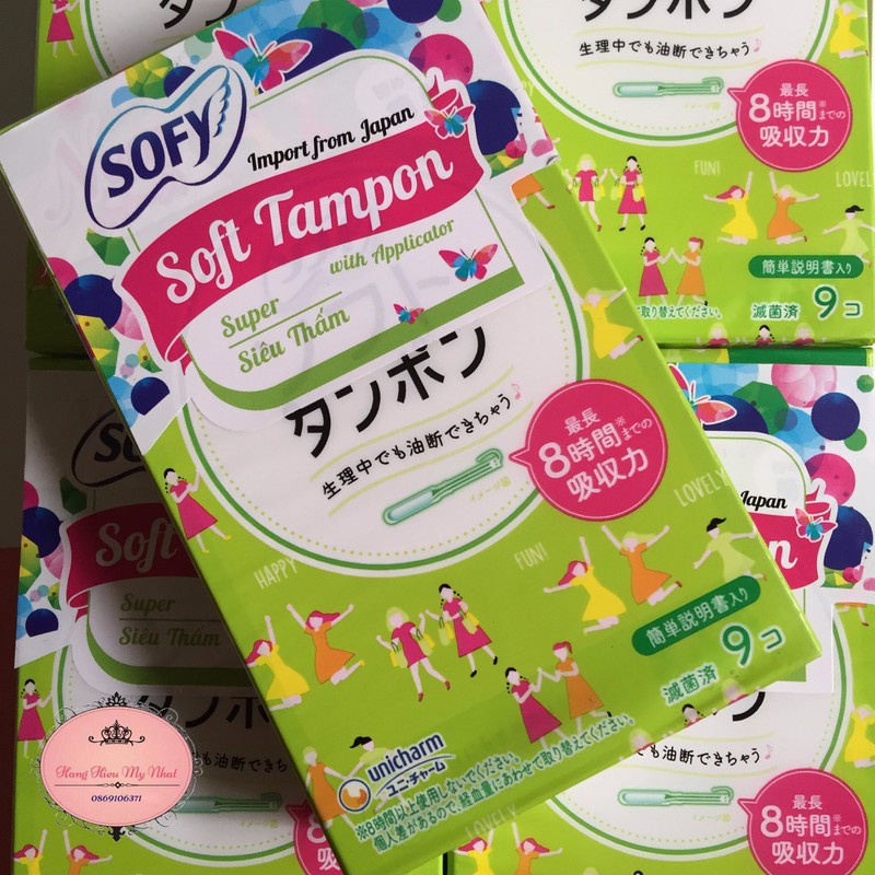 Băng vệ sinh Sofy Soft Tampon Vải không dệt và bông cellulose - siêu thấm Hộp 9 que