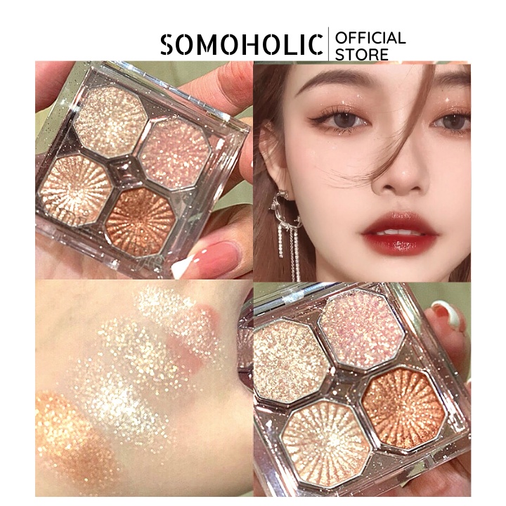 Bảng Phấn Mắt 4 Ô Dikalu Kèm Nhũ Bắt Sáng Màu Sắc Long Lanh Lâu Trôi Mẫu Mới Somoholic BM7