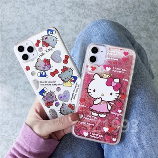 Ốp điện thoại hình hello kitty hoạt hình kèm kim tuyến nước cho iPhone 11 Pro Max X XS XR XSMax 8 7 6 6s Plus SE 2020