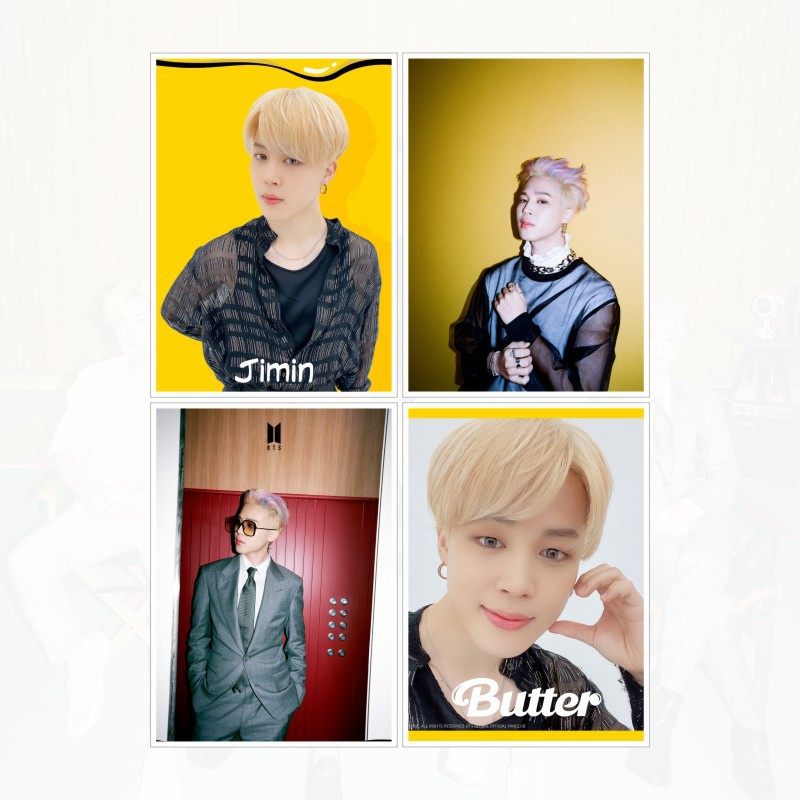 Set 4 card ảnh thành viên BTS Butter RM Jin Suga J-Hope Jimin V Jungkook 2 mặt dễ thương xinh xắn idol thần tượng kpop