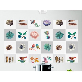 Decal dán bếp tráng nhôm cách nhiệt hoa và đôi chim khổ 60cm
