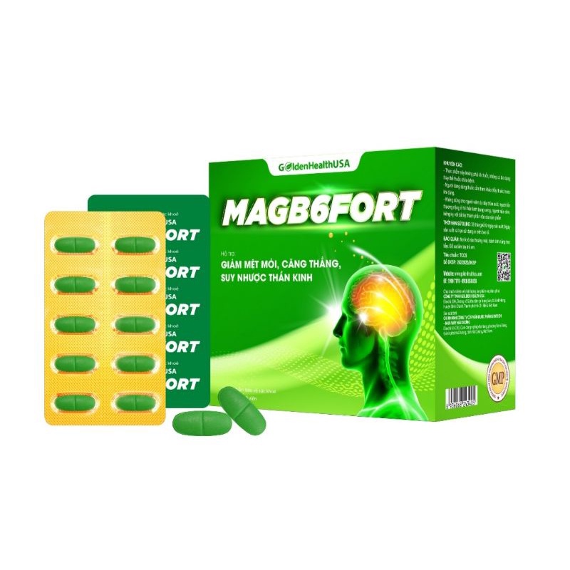 Viên uống Magie B6 Magb6fort Golden Health ⚡ Tặng quà ⚡ Hộp 100 viên Giảm mệt mỏi, Căng thẳng, Suy nhược thần kinh