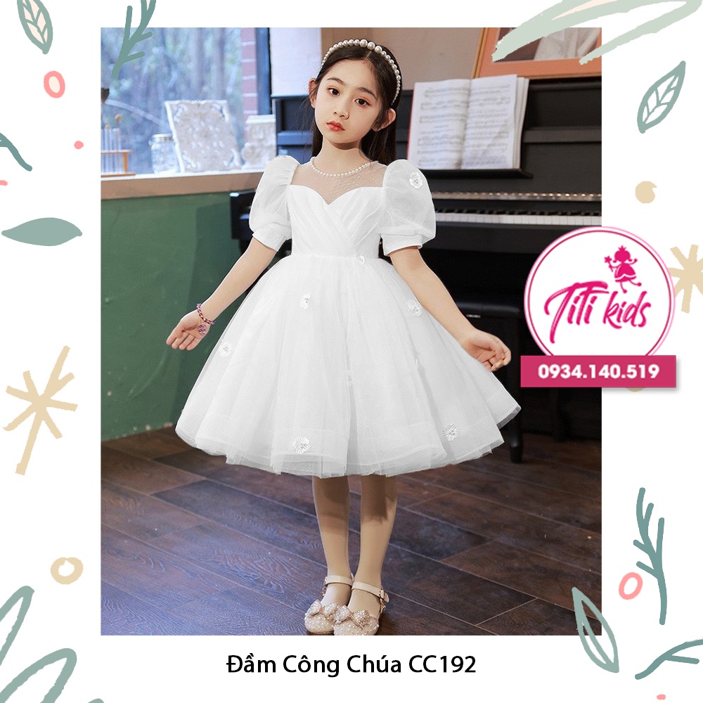 Đầm Váy Công Chúa Trắng Cho Bé Gái Hoa Rơi CC192