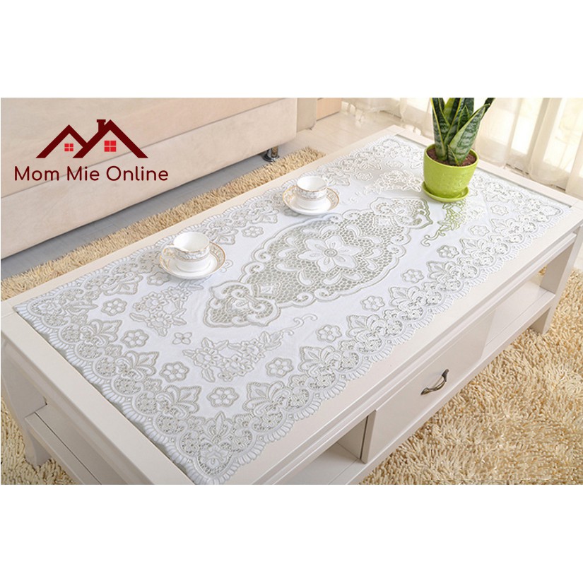 [40×83cm] Khăn trải bàn hoa văn dập nổi sang trọng loại Nhỏ - Màu bạc - A001