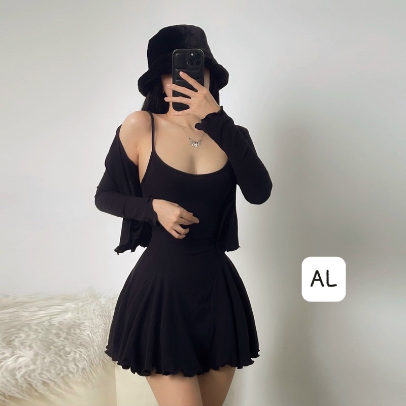 Set váy ôm eo xoè + áo khoác