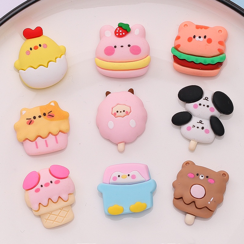 Set 10 Kẹp Tóc Hình Que Kem / Hamburger / Thức Ăn Độc Đáo Dễ Thương Diy