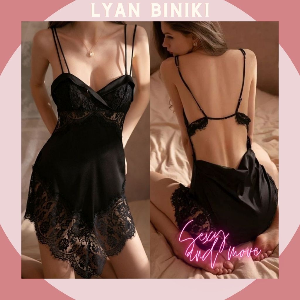 Váy ngủ đầm ngủ lụa Satin cao cấp 2 dây phối ren rexy gợi cảm LYAN BIKINI L013